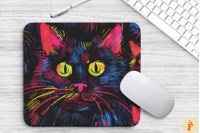 Colorful Scribble Cat Pattern Mouse Pad