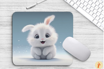 Kawaii White Fluffy Bunny Mouse Pad