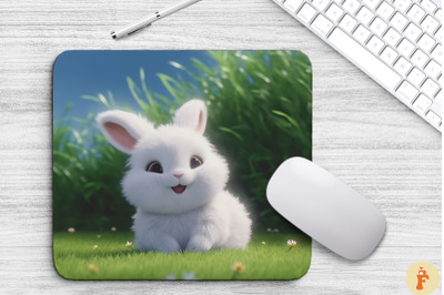 Kawaii White Fluffy Bunny Mouse Pad