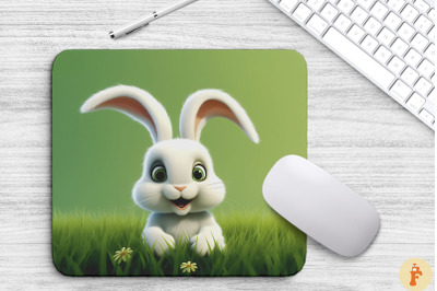 Cute Rabbit On Green Grass Mouse Pad