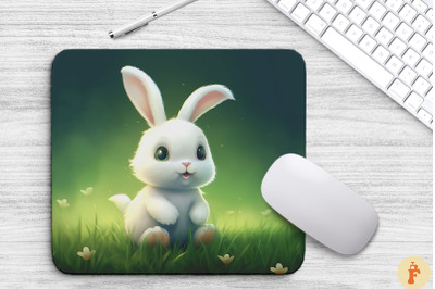 Cute Rabbit On Green Grass Mouse Pad