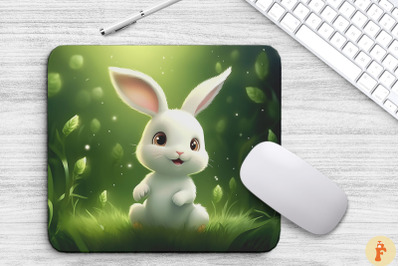 Cute Rabbit On Green Grass Mouse Pad