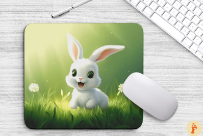 Cute Rabbit On Green Grass Mouse Pad