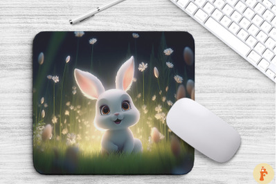 Cute Rabbit In Flowers Field Mouse Pad