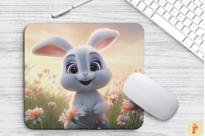 Cute Rabbit In Flowers Field Mouse Pad