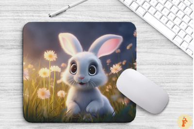 Cute Rabbit In Flowers Field Mouse Pad