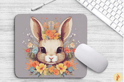 Kawaii Rabbit And Flowers Mouse Pad