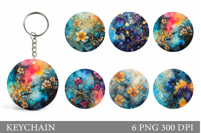 Alcohol Ink Flowers Keychain. Abstract Keychain Design