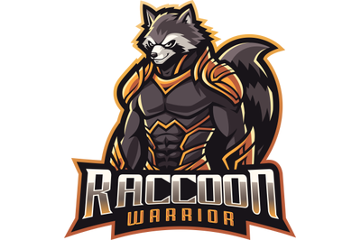 Raccon warrior esport mascot logo design