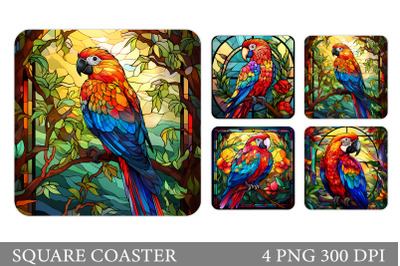 Parrot Square Coaster Design. Stained Glass Parrot Coaster