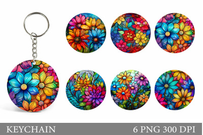 Stained Glass Flowers Keychain. Rainbow Flowers Keychain