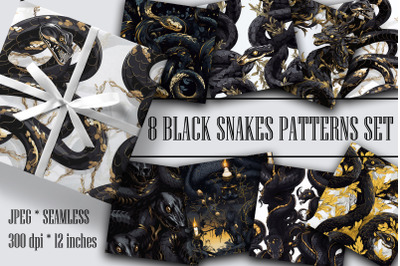 Black Snakes Patterns Set|Jpeg 8 Ditgital Papers