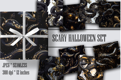 Scary Halloween Snakes Patterns Set|Jpeg 8 Ditgital Papers