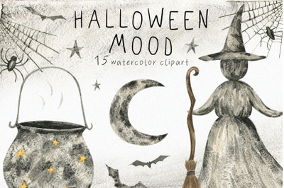 Halloween Clipart Spooky Watercolor Witch Craft