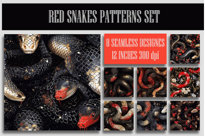 Red Snakes Patterns Set|Jpeg 8 Ditgital Papers