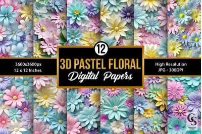 Pastel 3D Flowers Digital Paper Patterns