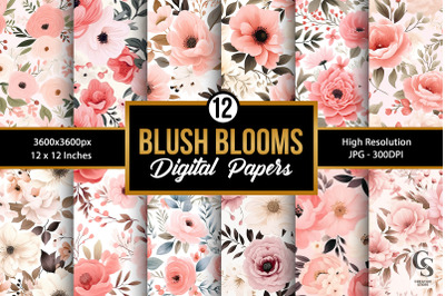 Blush Bloom Flowers Digital Paper Patterns