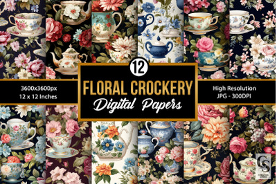 Floral Crockery Digital Paper Patterns