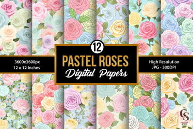 Pastel Roses Floral Digital Paper Patterns