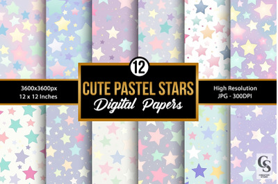 Cute Pastel Stars Pattern Digital Papers