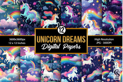 Rainbow Unicorn Dreams Digital Papers