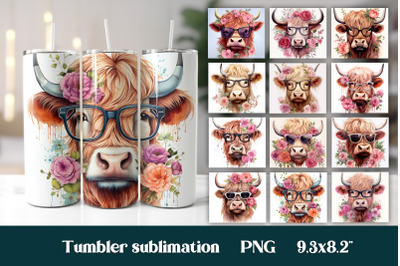 Flower highland cow tumbler | Cow tumbler bundle