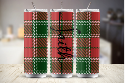 Faith Christmas Tartan 20 oz Tumbler Wrap Sublimation Design