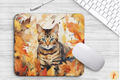 Cute Bengal Cat In Fall Mouse Pad