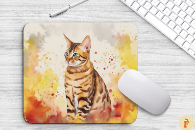 Cute Bengal Cat In Fall Mouse Pad