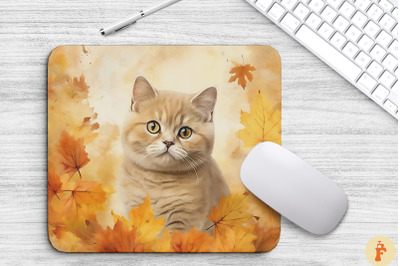 Cute British Shorthair Cat In Fall Mouse Pad