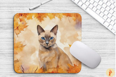 Cute Burmese Cat In Fall Mouse Pad