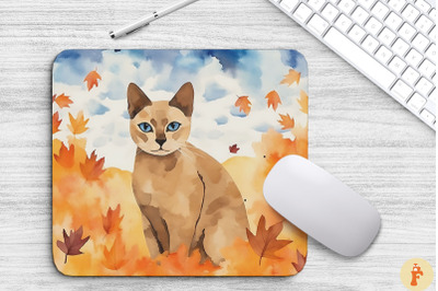 Cute Burmese Cat In Fall Mouse Pad