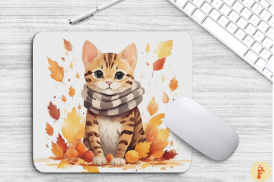 Cute Bengal Cat In Fall Mouse Pad