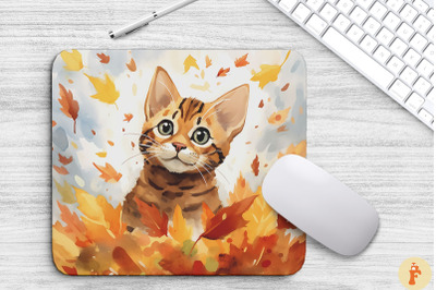 Cute Bengal Cat In Fall Mouse Pad