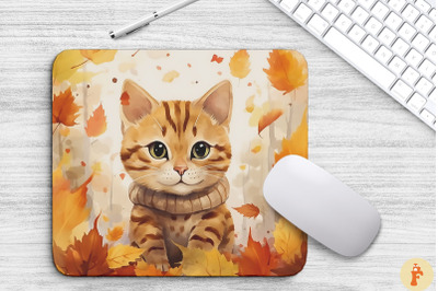 Cute Bengal Cat In Fall Mouse Pad