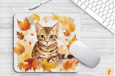 Cute Bengal Cat In Fall Mouse Pad