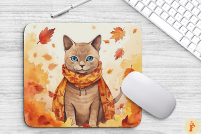 Cute Burmese Cat In Fall Mouse Pad