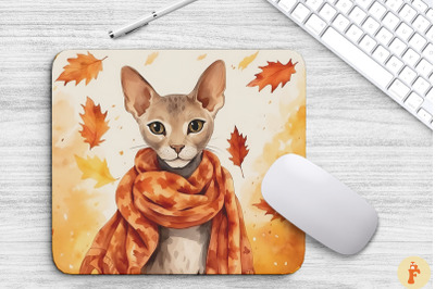 Cute Cornish Rex Cat In Fall Mouse Pad