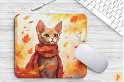 Cute Devon Rex Cat In Fall Mouse Pad