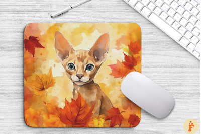 Cute Devon Rex Cat In Fall Mouse Pad