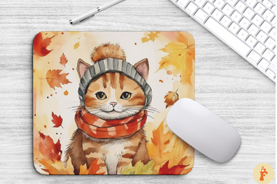 Cute Manx Cat In Fall Mouse Pad