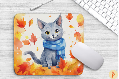 Cute Russian Blue Cat In Fall Mouse Pad