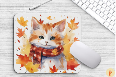 Cute Turkish Van Cat In Fall Mouse Pad