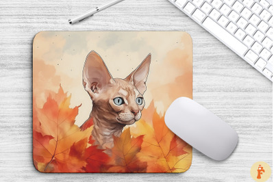 Cute Devon Rex Cat In Fall Mouse Pad