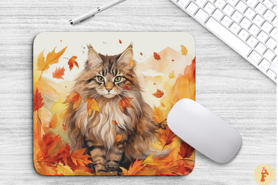 Cute Maine Coon Cat In Fall Mouse Pad