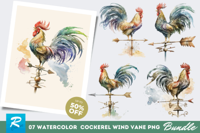 Watercolor Cockerel Wind Vane Clipart Bundle