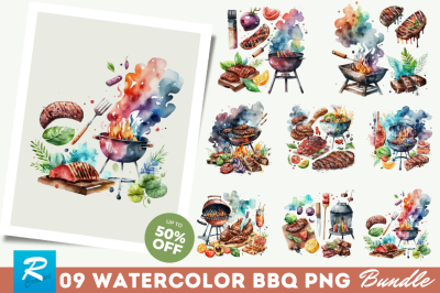 Watercolor BBQ Clipart Bundle