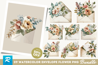 Watercolor Envelope flower Clipart Bundle