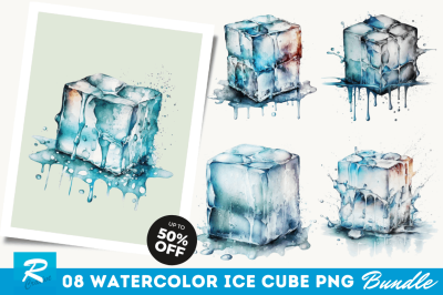 Watercolor Ice Cube Clipart Bundle