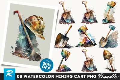 Watercolor Miner Pick Shovel Clipart Bundle